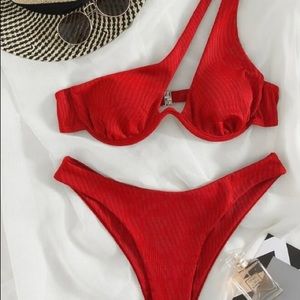 Rib Cut Out One Shoulder Bikini Swimsuit